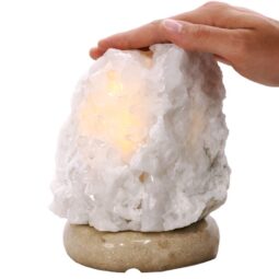 Clear Quartz Druze Lamp on Marble Base – White LED Bulb L528 | Crystal Factory
