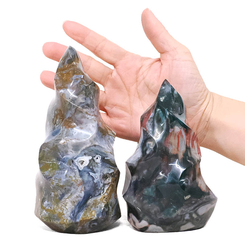 1.67kg Madagascar Ocean Jasper Crystal Flames Set 2 Pieces X438 4 Madagascar Ocean Jasper Crystal Flame Set 2 Pieces X438 | Crystal Factory