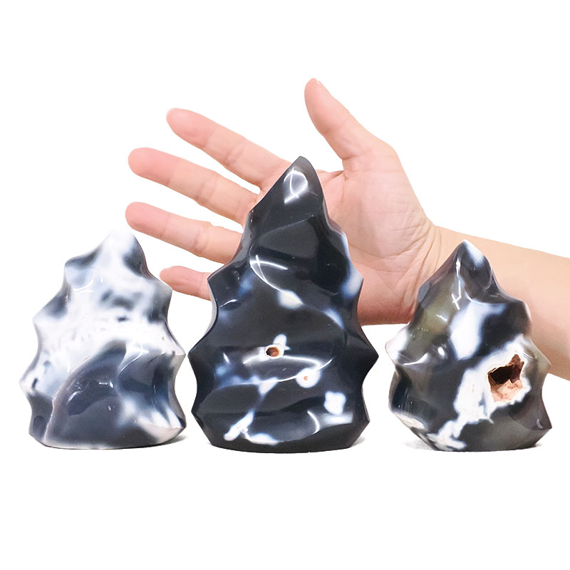 1.69kg Madagascar Orca Agate Crystal Flames Set 3 Pieces X434 4 Madagascar Orca Agate Crystal Flame Set 3 Pieces X434 | Crystal Factory