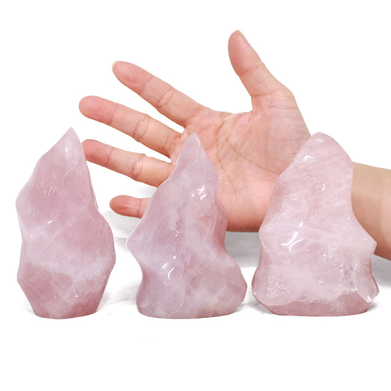 1.36kg Madagascar Rose Quartz Crystal Flames Set 3 Pieces X431 4 Madagascar Rose Quartz Crystal Flame Set 3 Pieces X431 | Crystal Factory