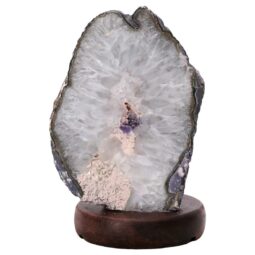 Purple Agate Crystal Lamp with Wooden Base - Purple LED - N2375 | Crystal Factory