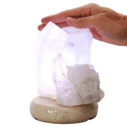 Clear Quartz Druze Lamp on Marble Base – White LED Bulb N2376 | Crystal Factory