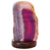 Pink Agate Crystal Lamp with Wooden Base - Purple LED - N2378 | Crystal Factory