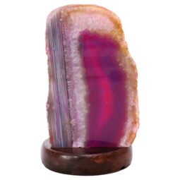 Pink Agate Crystal Lamp with Wooden Base - Purple LED - N2378 | Crystal Factory
