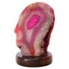 Pink Agate Crystal Lamp with Wooden Base - Purple LED - N2379 | Crystal Factory
