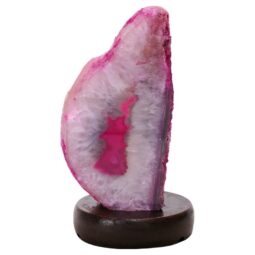 Pink Agate Crystal Lamp with Wooden Base - Purple LED - N2380 | Crystal Factory