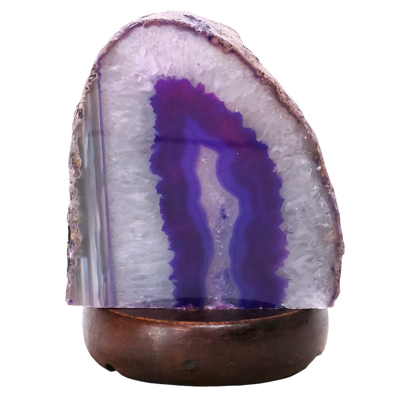 2 x Dyed Agate Crystal Lamps (Random) - Free Wholesale Gift 5 Purple Agate Crystal Lamp with Wooden Base - Purple LED - N2381 | Crystal Factory