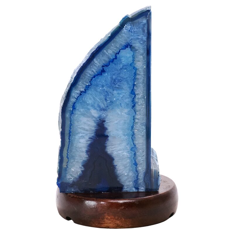 1.8kg Blue Agate Crystal Lamp with Wooden Base - Blue LED - N2385 3 Blue Agate Crystal Lamp with Wooden Base - Blue LED - N2385 | Crystal Factory
