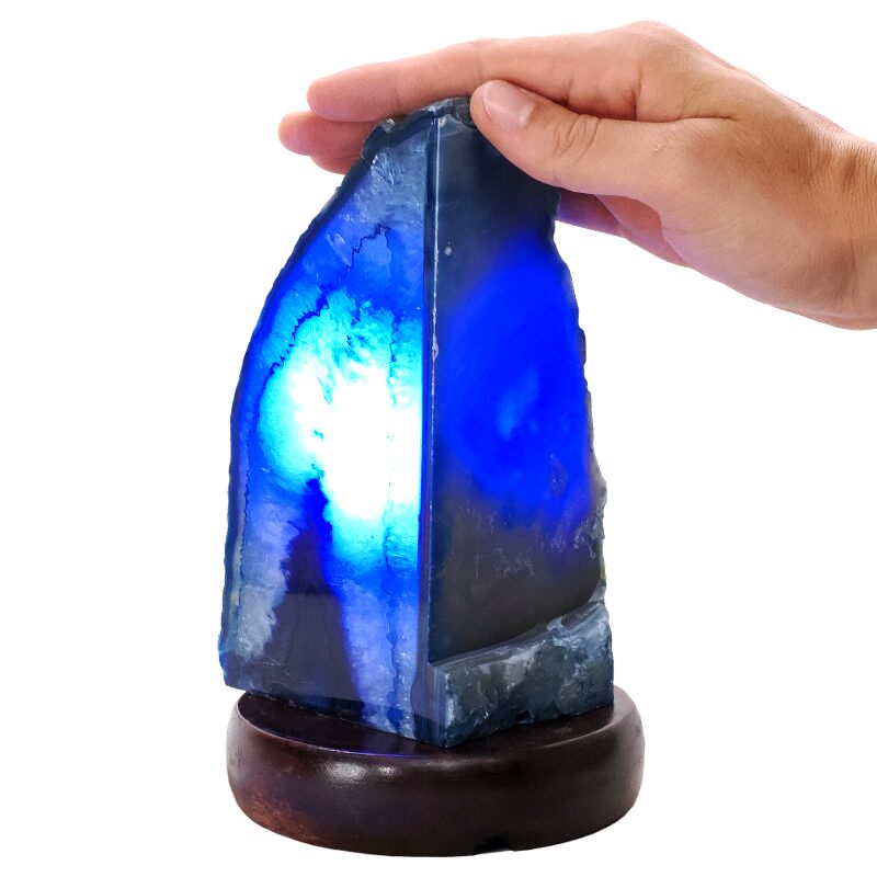 1.8kg Blue Agate Crystal Lamp with Wooden Base - Blue LED - N2385 4 Blue Agate Crystal Lamp with Wooden Base - Blue LED - N2385 | Crystal Factory
