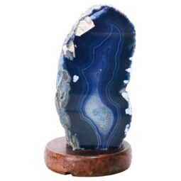Blue Agate Crystal Lamp with Wooden Base - Blue LED - N2386 | Crystal Factory