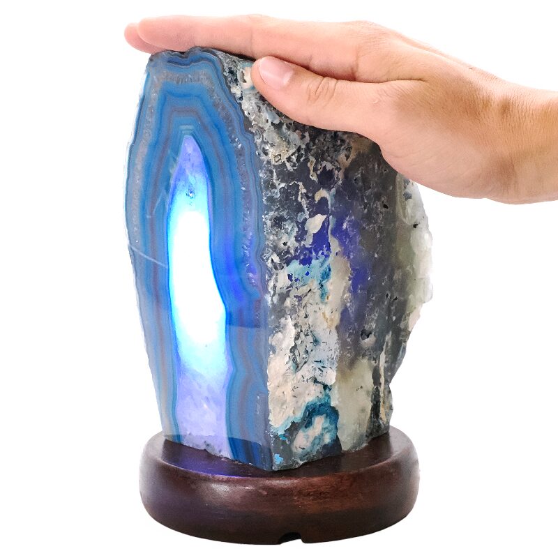 2.6kg Blue Agate Crystal Lamp with Wooden Base - Blue LED - N2387 4 Blue Agate Crystal Lamp with Wooden Base - Blue LED - N2387 | Crystal Factory
