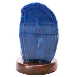 Blue Agate Crystal Lamp with Wooden Base - Blue LED - N2388 | Crystal Factory