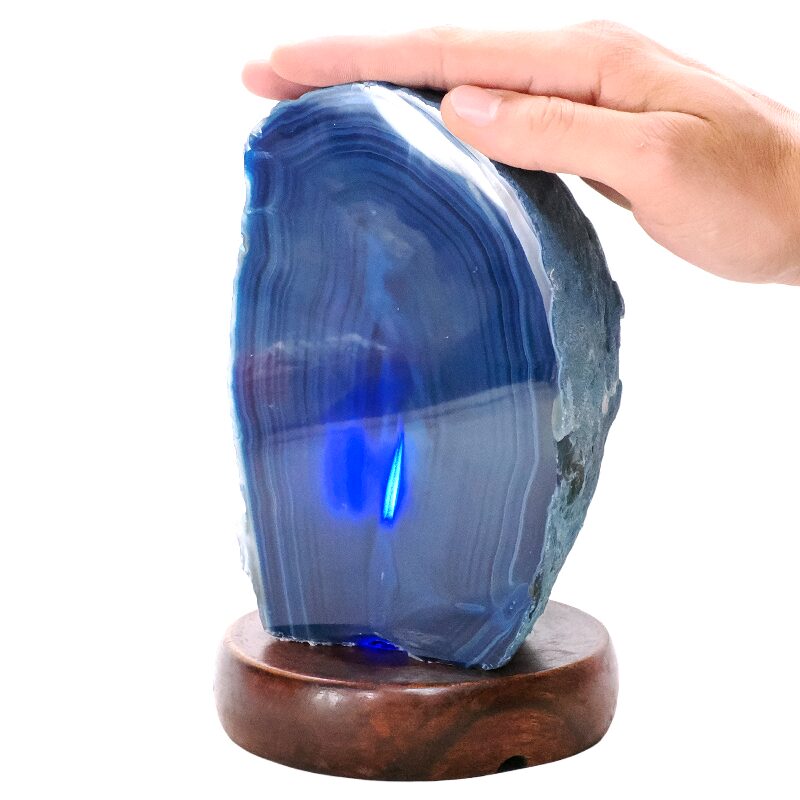 2.8kg Blue Agate Crystal Lamp with Wooden Base - Blue LED - N2388 4 Blue Agate Crystal Lamp with Wooden Base - Blue LED - N2388 | Crystal Factory