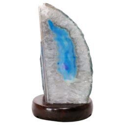 Teal Agate Crystal Lamp with Wooden Base - Green LED - N2389 | Crystal Factory