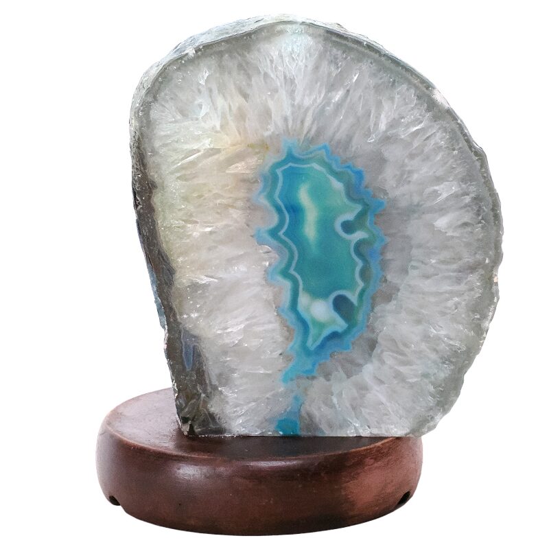 2 x Dyed Agate Crystal Lamps (Random) - Free Wholesale Gift 4 Teal Agate Crystal Lamp with Wooden Base - Green LED - N2390 | Crystal Factory