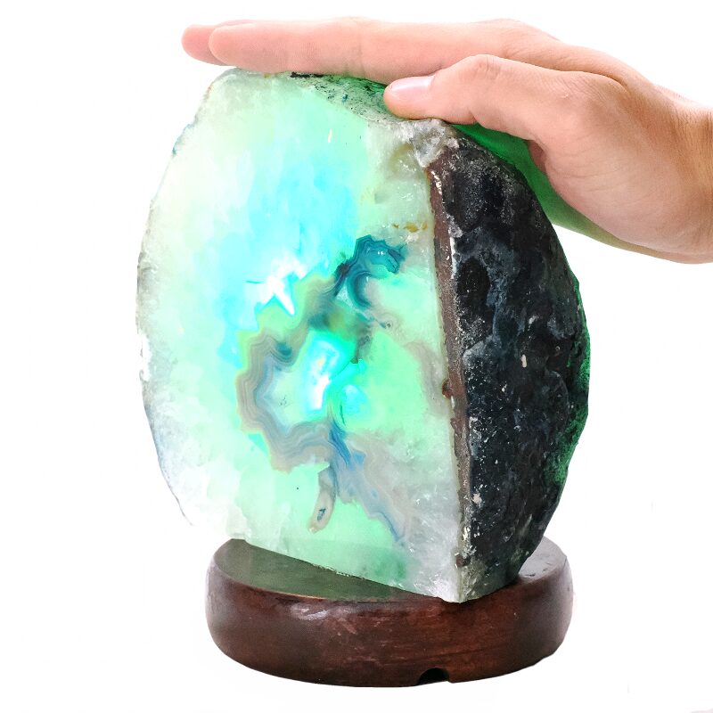 3.2kg Teal Agate Crystal Lamp with Wooden Base - Green LED - N2391 4 Teal Agate Crystal Lamp with Wooden Base - Green LED - N2391 | Crystal Factory