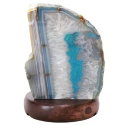 Teal Agate Crystal Lamp with Wooden Base - Green LED - N2392 | Crystal Factory
