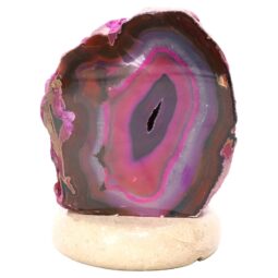 Pink Agate Crystal Lamp with Marble Base - Purple LED - S1614 | Crystal Factory