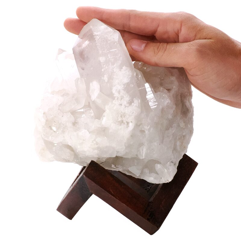 2.2kg Natural Clear Quartz Specimen on Timber Stand 8cm T3235 4 Natural Clear Quartz Specimen on Timber Stand 8cm T3235 | Crystal Factory