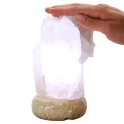 Clear Quartz Druze Lamp on Marble Base – White LED Bulb V62 | Crystal Factory