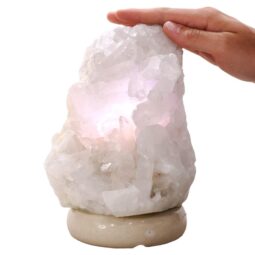 Clear Quartz Druze Lamp on Marble Base – White LED Bulb V63 | Crystal Factory
