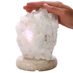 Clear Quartz Druze Lamp on Marble Base – White LED Bulb V64 | Crystal Factory