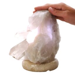 Clear Quartz Druze Lamp on Marble Base – White LED Bulb V65 | Crystal Factory