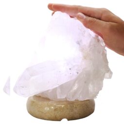 Clear Quartz Druze Lamp on Marble Base – White LED Bulb V66 | Crystal Factory