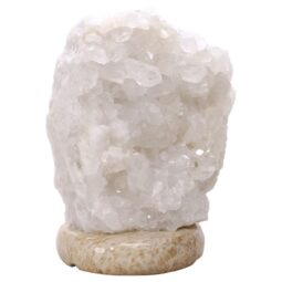 Clear Quartz Druze Lamp on Marble Base – White LED Bulb V67 | Crystal Factory