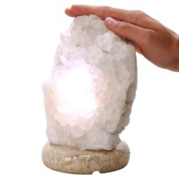 Clear Quartz Druze Lamp on Marble Base – White LED Bulb V67 | Crystal Factory