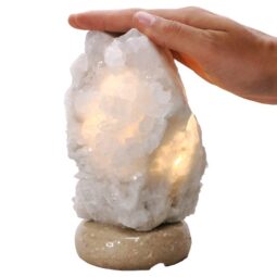 Clear Quartz Druze Lamp on Marble Base – White LED Bulb V68 | Crystal Factory