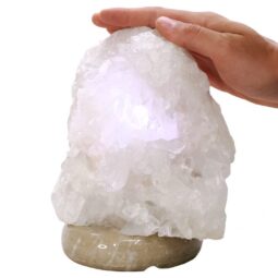 Clear Quartz Druze Lamp on Marble Base – White LED Bulb V69 | Crystal Factory