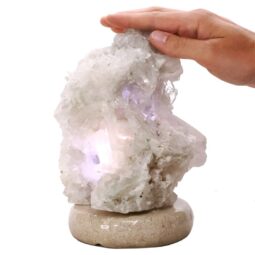 Clear Quartz Druze Lamp on Marble Base – White LED Bulb V70 | Crystal Factory