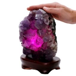 Amethyst Lamp on Timber Base - Purple LED Bulb B860 | Crystal Factory