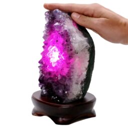 Amethyst Lamp on Timber Base - Purple LED Bulb B865 | Crystal Factory