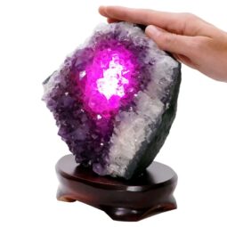 Amethyst Lamp on Timber Base - Purple LED Bulb B867 | Crystal Factory