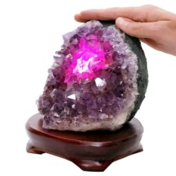 Amethyst Lamp on Timber Base - Purple LED Bulb B869 | Crystal Factory