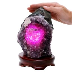 Amethyst Lamp on Timber Base - Purple LED Bulb B871 | Crystal Factory