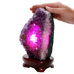 Amethyst Lamp on Timber Base - Purple LED Bulb B873 | Crystal Factory