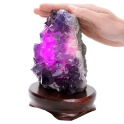 Amethyst Lamp on Timber Base - Purple LED Bulb B876 | Crystal Factory