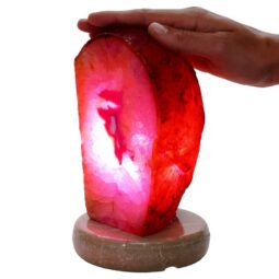 Pink Agate Crystal Lamp with Marble Base - Purple LED - N2404 | Crystal Factory