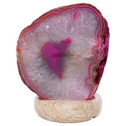 Pink Agate Crystal Lamp with Marble Base - Purple LED - N2405 | Crystal Factory