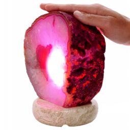 Pink Agate Crystal Lamp with Marble Base - Purple LED - N2405 | Crystal Factory