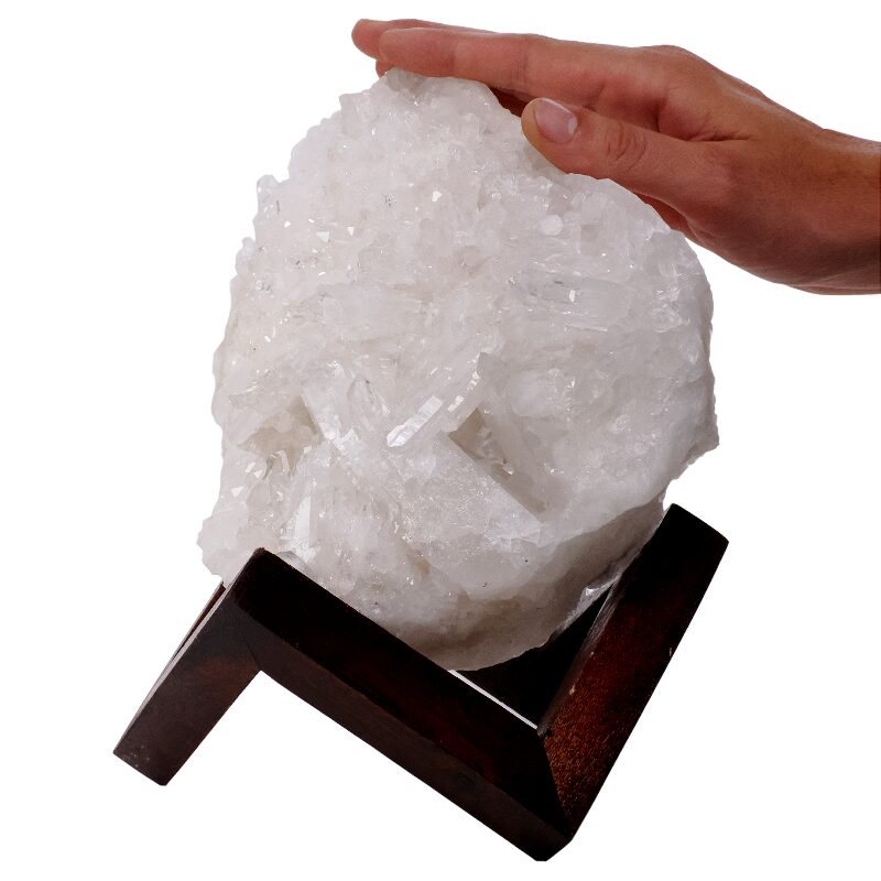 3.4kg Natural Clear Quartz Specimen on Timber Stand 12cm R638 4 Natural Clear Quartz Specimen on Timber Stand 12cm R638 | Crystal Factory
