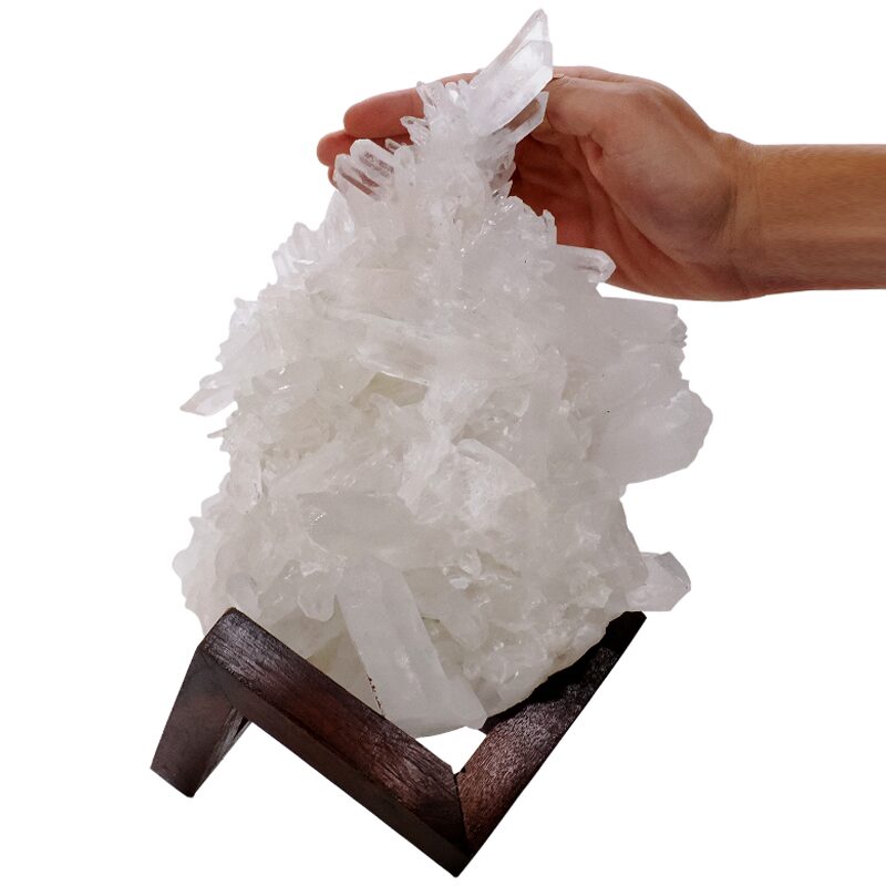 4.8kg Natural Clear Quartz Specimen on Timber Stand 12cm R639 4 Natural Clear Quartz Specimen on Timber Stand 12cm R639 | Crystal Factory