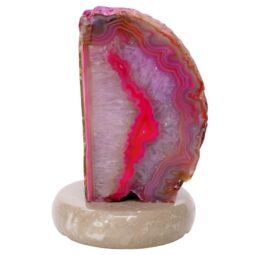 Pink Agate Crystal Lamp with Marble Base - Purple LED - S1661 | Crystal Factory