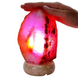 Pink Agate Crystal Lamp with Marble Base - Purple LED - S1662 | Crystal Factory