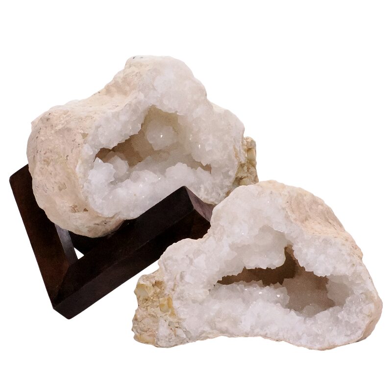 3.9kg Calcite Geode Pair on Timber Stand 12cm S1680 3 Calcite Geode Pair on Timber Stand 12cm S1680 | Crystal Factory