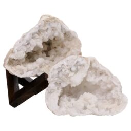 Calcite Geode Pair on Timber Stand 12cm S1681 | Crystal Factory