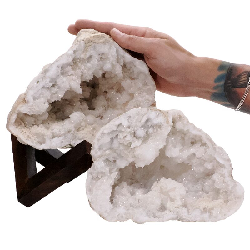 5.1kg Calcite Geode Pair on Timber Stand 12cm S1681 5 Calcite Geode Pair on Timber Stand 12cm S1681 | Crystal Factory